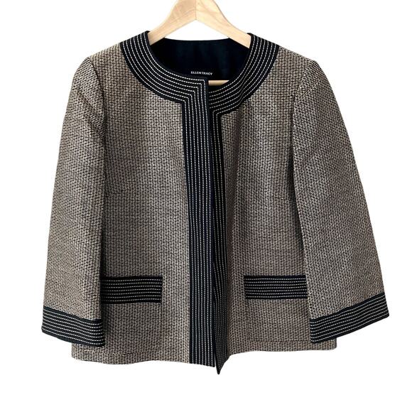 Ellen Tracy Open Front Jacket - Woven Rattan - Black Gold - 6 - Picture 1 of 11